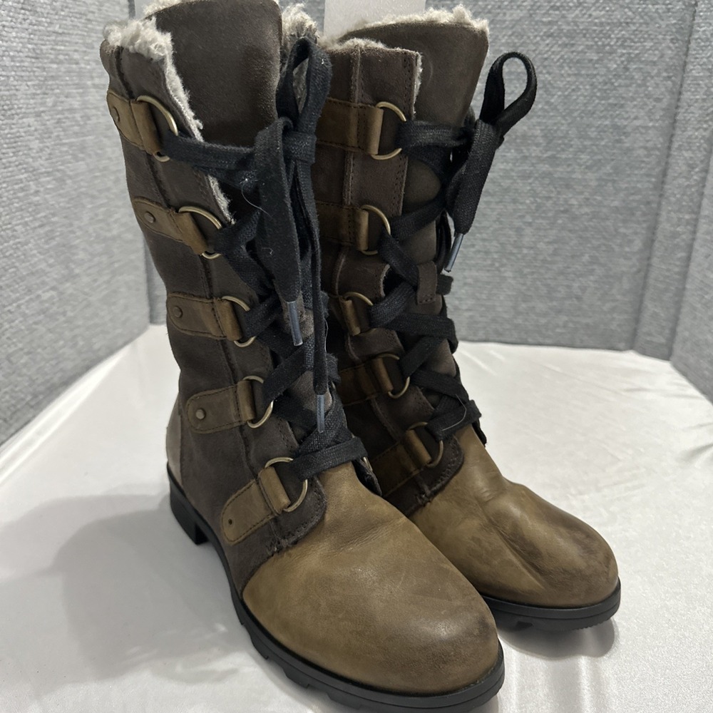 SORELS Women's Emelie Lace Major Brown Waterproof Lined Boots Size 7.5